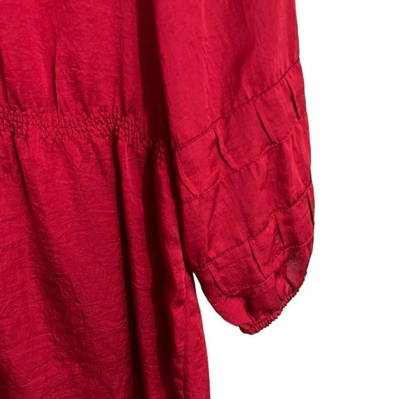 Lane Bryant Red Satin Blouse Size 14 16 Button Up Seersucker Waist 3/4 Sleeves - Picture 5 of 6